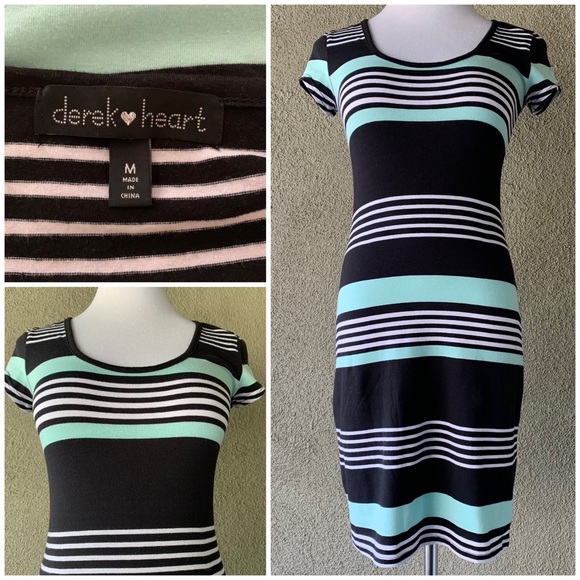🔥5/$20🔥 “Derek Heart” Striped Jersey Mini-Dress size M - Picture 1 of 9